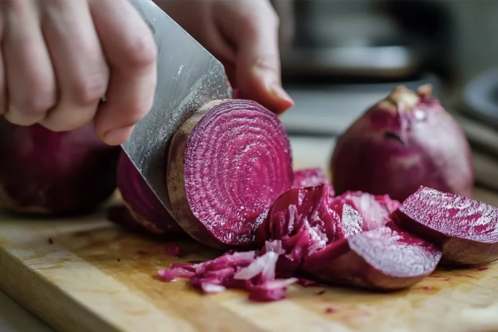 Preparing Beetroot Hummus recipe