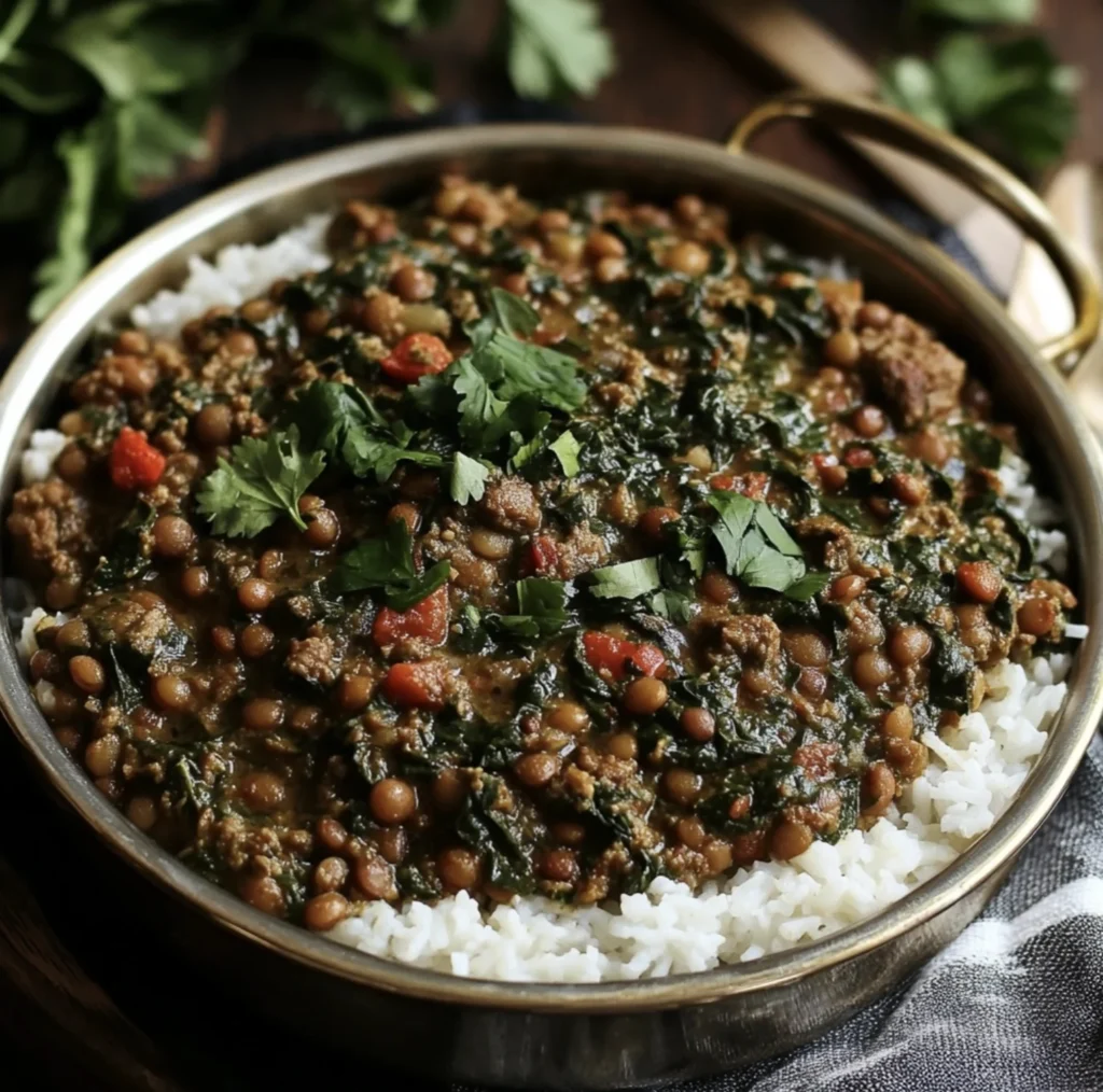Lebanese lamb lentils rice spinach recipe
