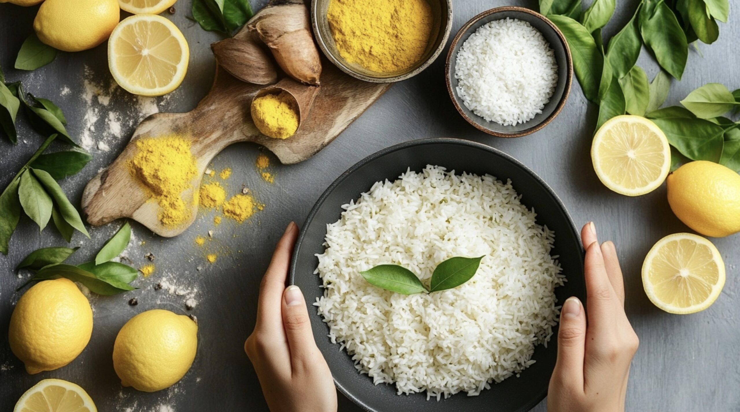 Authentic Lemon Rice Recipe ingredients and cooking process in a step-by-step visual guide.