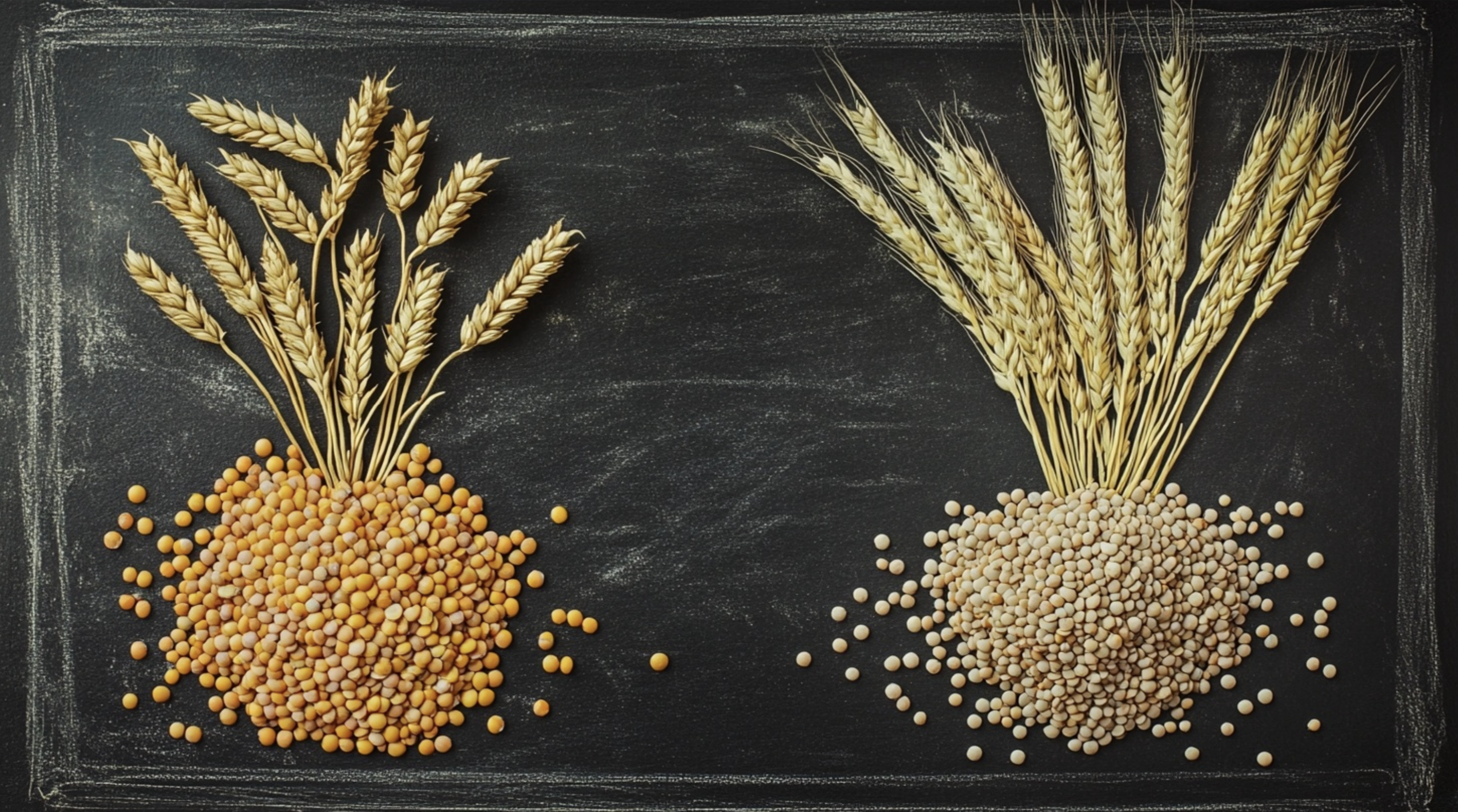 Nutritional comparison chart of Lentils vs Wheat with illustrations.