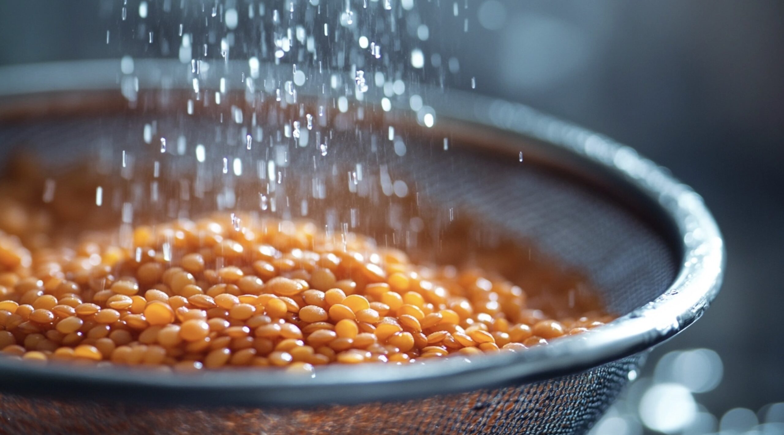 Rinsing lentils in a fine-mesh strainer under running water. How to Cook Lentils in a Rice Cooker
