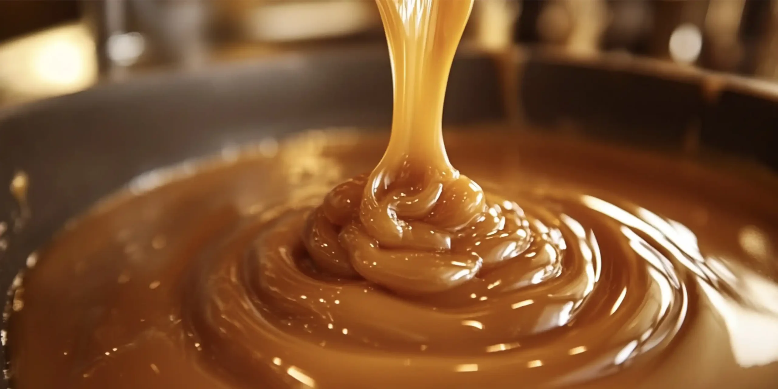 Pouring caramel into a mold for Quesillo Flan preparation.
