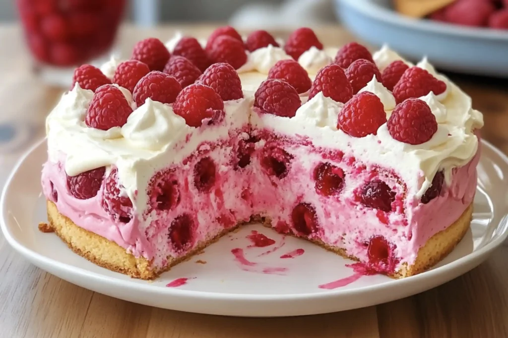 Raspberry Zinger Poke Cake : a cake with raspberries on top