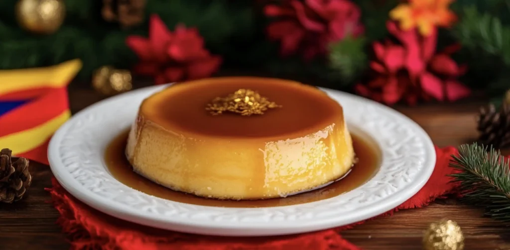 Quesillo Venezuelan Flan Recipe with caramel glaze on a plate.