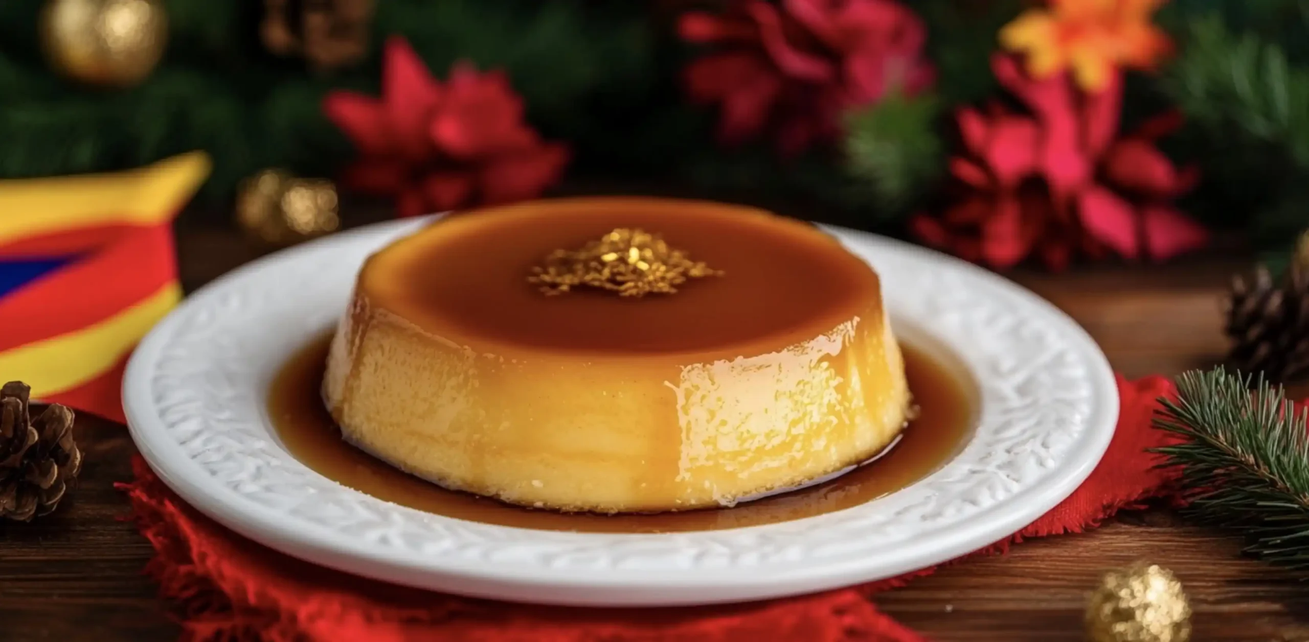 Quesillo Venezuelan Flan Recipe with caramel glaze on a plate.