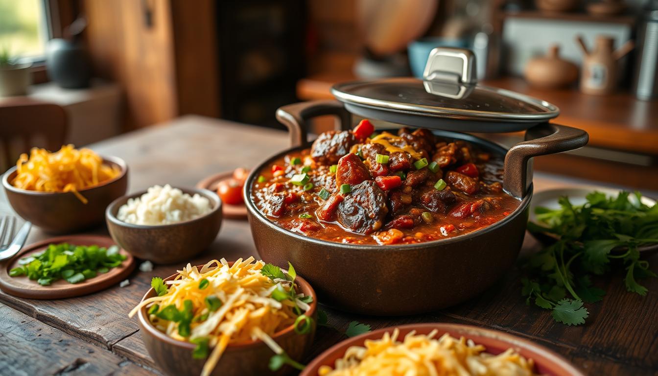 a bowl of food with a spoon - venison chili recipe