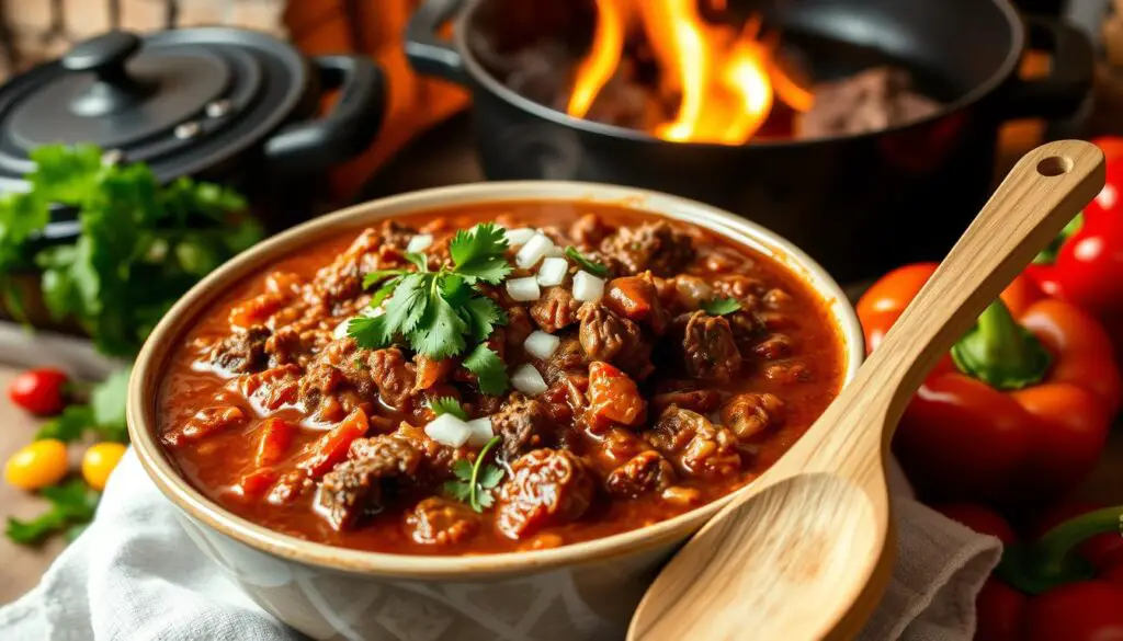 a bowl of food with a spoon - venison chili recipe​