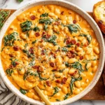 Marry Me White Beans served creamy with spinach and sun-dried tomatoes, paired with toasted bread for dipping