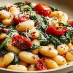 Tuscan Marry Me Butter Beans topped with Parmesan and red pepper flakes