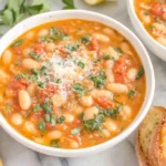 White Bean & Tomato Soup served with golden toasted bread