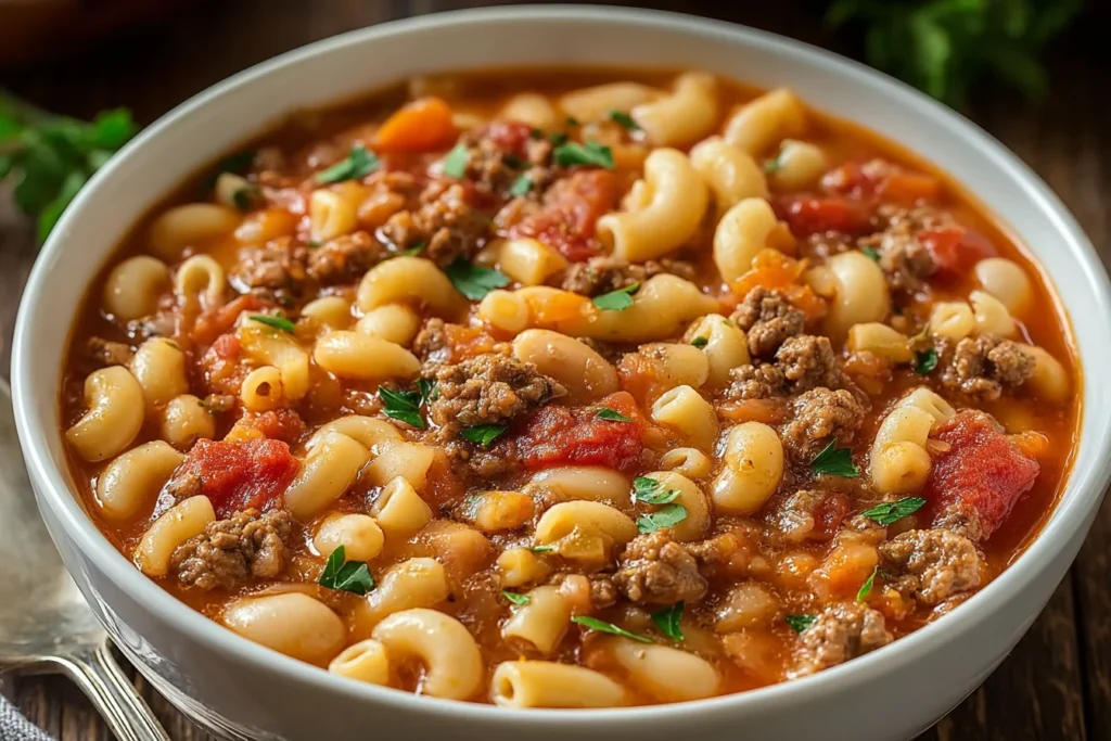 Barefoot Contessa Pasta Fagioli Recipe served in a white bowl with tender beans, small pasta, rich tomato broth, and fresh herbs