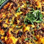 Vegetarian lentil casserole baked until golden with herbs and cheese