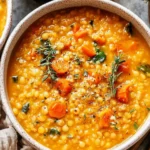 Cozy Anti-Inflammatory Lentil Soup served hot with carrots and thyme