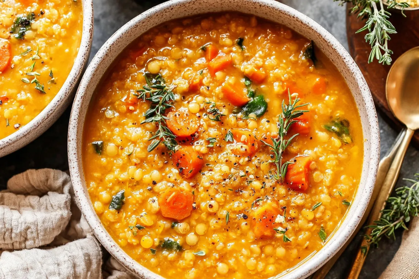 Cozy Anti-Inflammatory Lentil Soup served hot with carrots and thyme