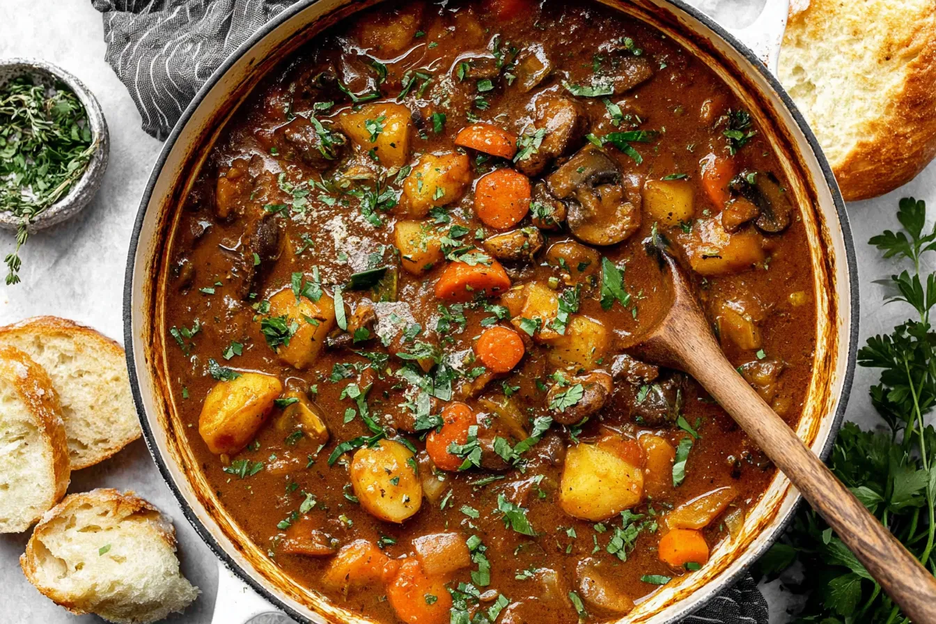 Easy Vegetable Stew Recipe with lentils and vegetables served hot with crusty bread