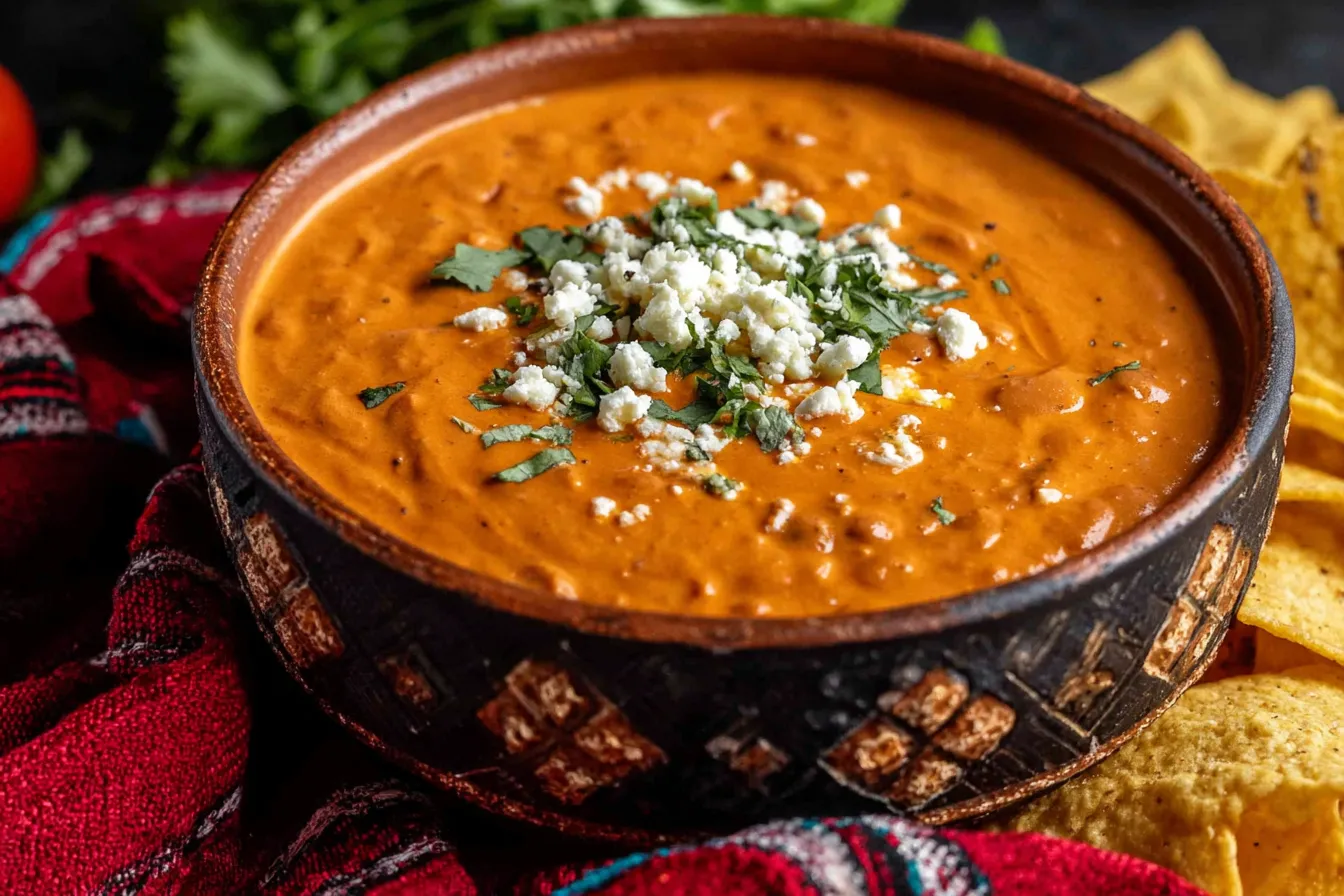 Frijoles Puercos Recipe with melted cheese and cilantro served warm