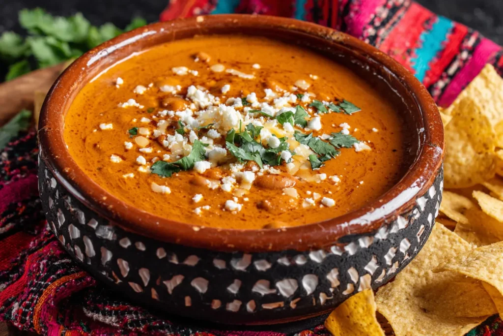 Frijoles Puercos Recipe served as a creamy Mexican bean dip with cheese and cilantro