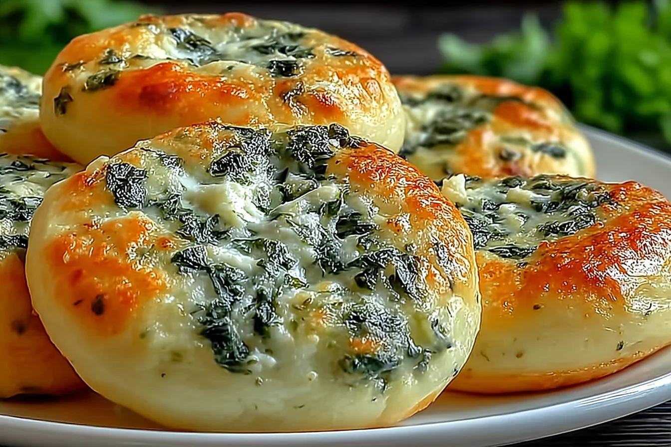 Spinach Cottage Cheese Flagels on a plate, golden-brown and cheesy with spinach baked into the top, fresh and protein-packed.