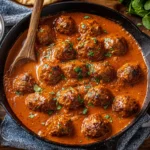Skillet of Lamb Kofta Curry with Mint Yoghurt in rich creamy sauce with naan and rice on the side