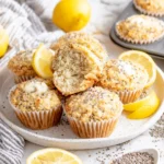 Lemon Chia Seed Muffins soft and moist with fresh lemon zest and chia seeds served on a plate