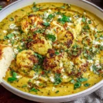 Mediterranean Cauliflower Soup Recipe with Herbs and Olive Oil served with crusty bread and garnished with roasted cauliflower and fresh thyme