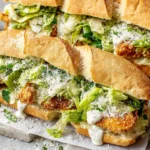 Chicken Caesar Sandwiches Recipe with crispy chicken, romaine lettuce, and parmesan on toasted bread
