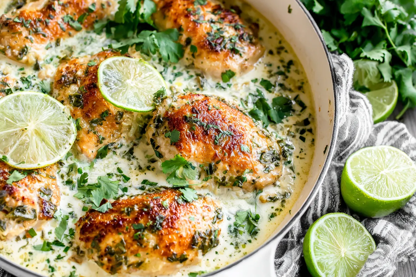 Creamy Coconut Lime Chicken with cilantro and lime in a creamy coconut sauce