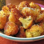 Golden crispy Parmesan Cauliflower Bites with cheesy crust and roasted edges served in a bowl