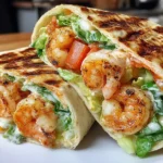 Grilled Shrimp Caesar Wraps with crispy shrimp, romaine lettuce, and creamy dressing in a toasted tortilla