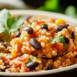 Rice and Bean Casseroles served hot with black beans, rice, tomatoes, and fresh herbs in a comforting dish