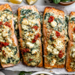 Stuffed Salmon With Spinach & Feta oven baked salmon fillets with creamy spinach feta filling and sun dried tomatoes