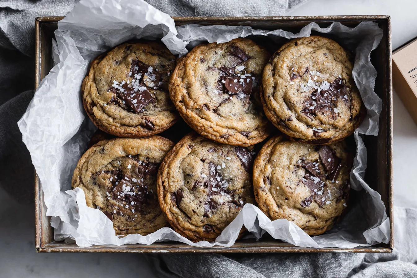 Homemade Banana Bread Chocolate Chip Cookies stacked in a tray with melted chocolate pieces