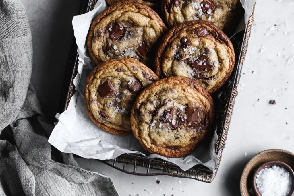 Banana Bread Chocolate Chip Cookies with gooey chocolate chunks and flaky salt