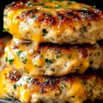 Cheddar Ranch Chicken Burgers stacked with melted cheese and herbs