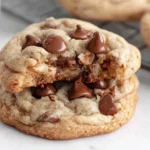 Classic Sourdough Discard Chocolate Chip Cookies broken open showing gooey chocolate center