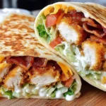 Crispy Chicken Bacon Ranch Wrap Recipe with creamy ranch drizzle and toasted tortilla