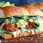 Crispy Chicken Caesar Sandwich Recipe served with fresh romaine and parmesan on toasted bread