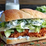 Crispy Chicken Caesar Sandwich Recipe with golden fried chicken and creamy dressing on crusty bread