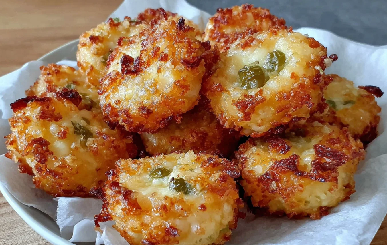 Crispy Pickle Cheese Bites served in a bowl with crunchy cheesy texture and diced pickles