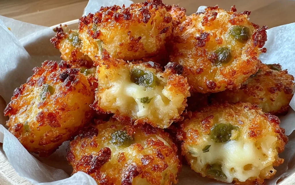 Crispy Pickle Cheese Bites with melted cheese and golden crispy edges on parchment paper