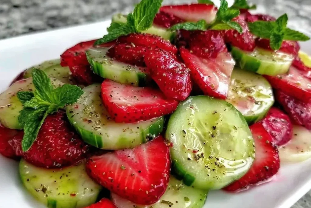 Cucumber Strawberry Salad with fresh mint and balsamic dressing