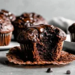 Double Chocolate Banana Muffins Recipe with gooey chocolate center and moist texture
