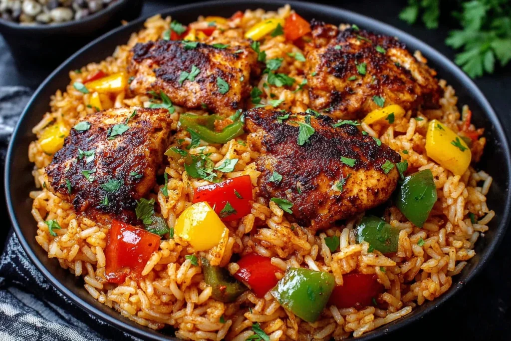 Easy Cajun Chicken and Rice Recipe with crispy chicken pieces and bold seasoned rice