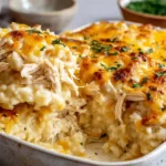 Healthy Chicken Cauliflower Rice Casserole Recipe cheesy low carb casserole with shredded chicken scoop