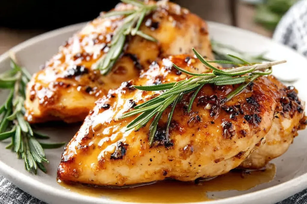 Heart Healthy Rosemary Chicken Dijon plated chicken breast with lemon rosemary sauce