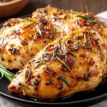Heart Healthy Rosemary Chicken Dijon golden baked chicken with herbs and garlic seasoning