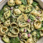 Lemon Basil Pasta Salad with zucchini, artichokes, and creamy dressing