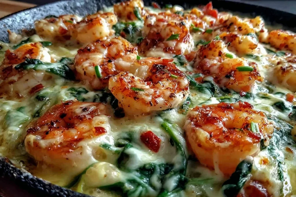 Low-Carb Shrimp Tuscan Bake with garlic, herbs, and melted mozzarella cheese
