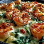 Low-Carb Shrimp Tuscan Bake with garlic, herbs, and melted mozzarella cheese