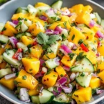 Colorful Mango Salad with cucumber, cilantro, and chili flakes for a fresh summer dish